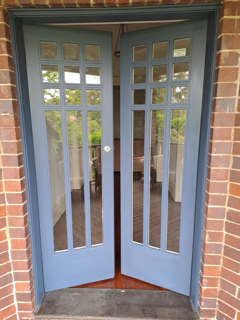 Painted French doors with crisp finish in Roseville