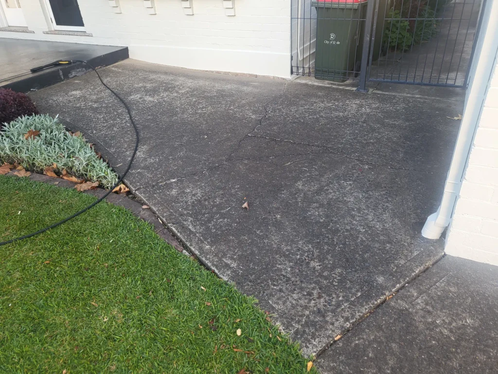 House entry pathway before pressure washing